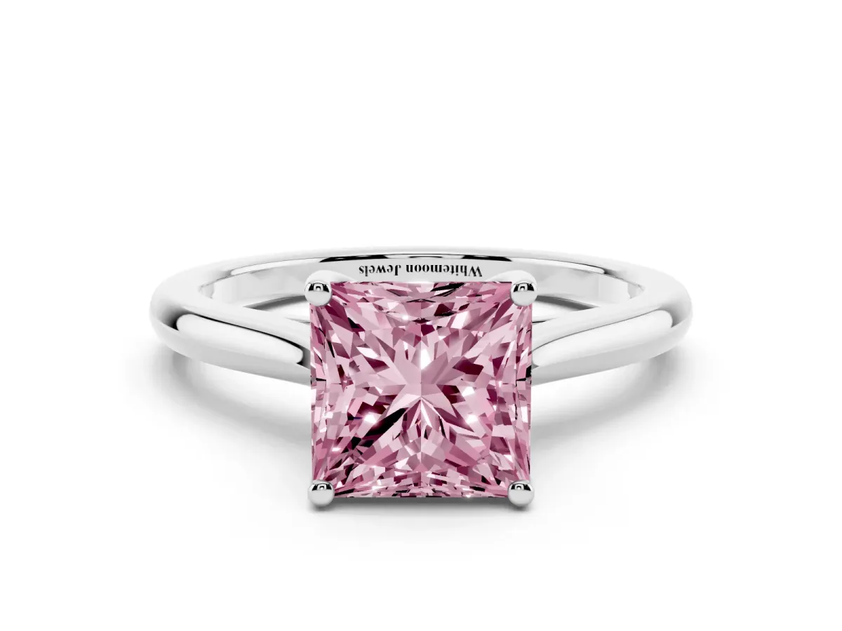 Fancy Pink Princess Cut Cut Solitaire Ring with Cathedral Band and Four-Prong Setting Silver