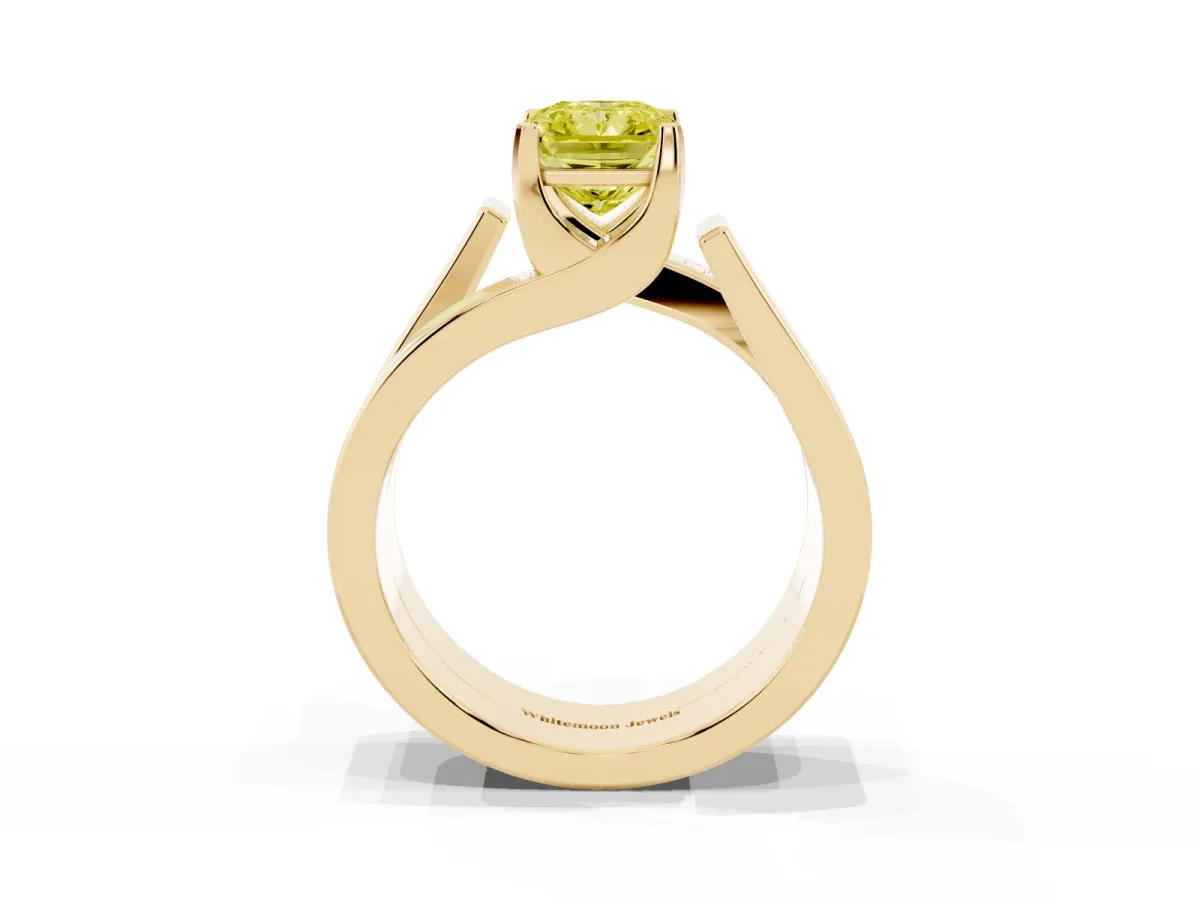Fancy Yellow Modern Tension Set Radiant Cut Diamond Solitaire Wide Band Ring Yellow gold