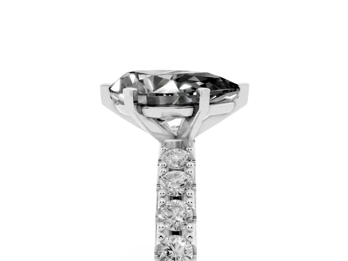 Fancy Black Pear Cut Diamond Solitaire Pavé Band with Four-Prong Setting Silver