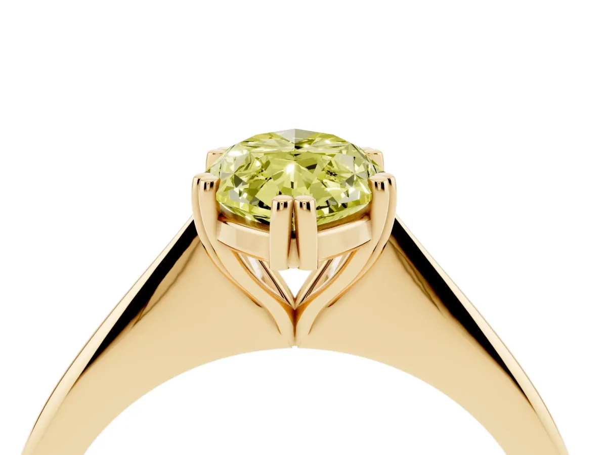 Fancy Yellow Marquise Cut Solitaire Diamond Ring with Six-Prong Setting and Classic Band Yellow gold