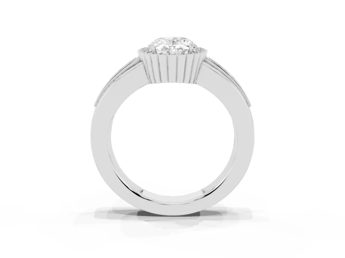 Oval Cut Cut Halo Pave Band Four-Prong Ring Silver