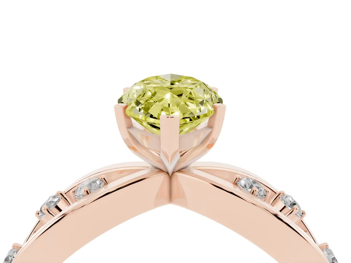 Fancy Yellow Marquise Cut Cut Solitaire Diamond with Side Stones on Criss-Cross Band and Four-Prong Setting Rose gold