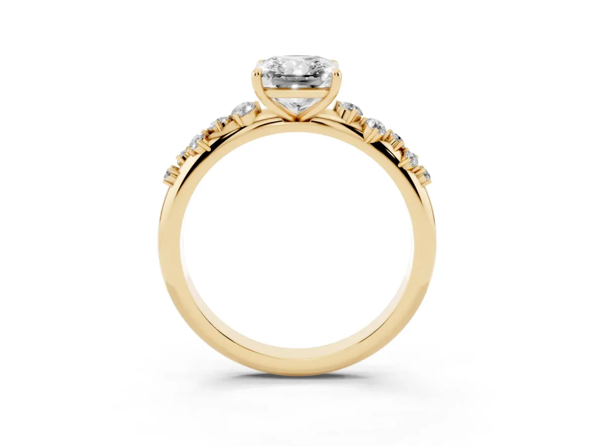 Radiant Cut Diamond Cluster Prong-Set Solitaire Ring Yellow gold
