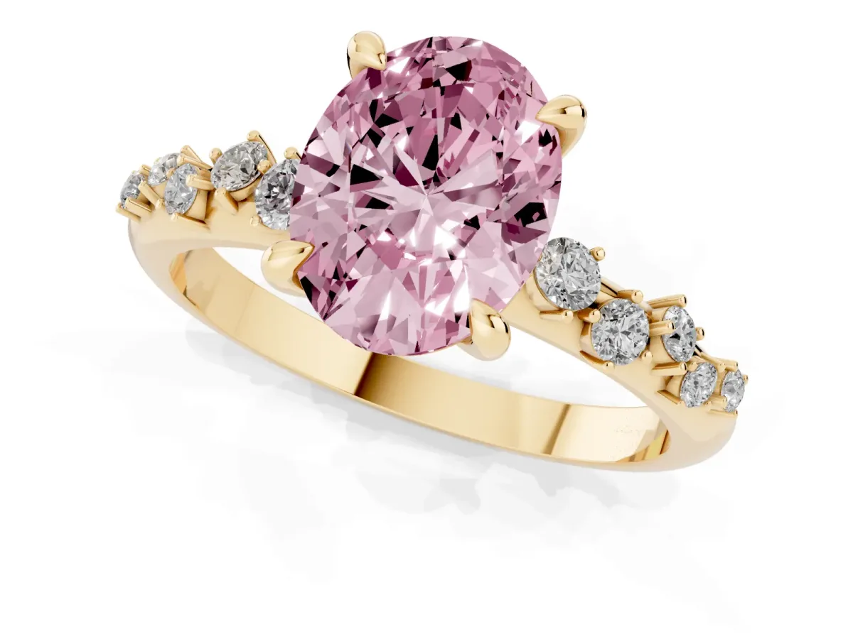 Fancy Pink Oval Cut Cut Diamond Vine Band with Four-Prong Setting Yellow gold