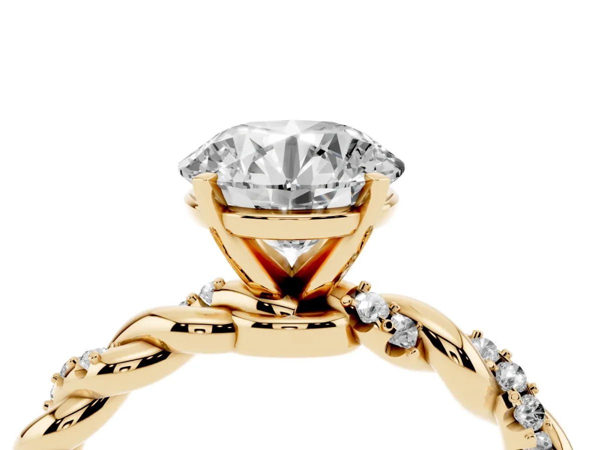 Round Cut Diamond Solitaire Ring with Twisted Band and Pavé Accents Yellow gold