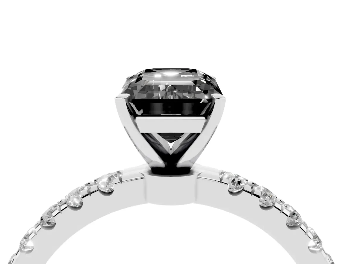 Fancy Black Emerald Cut Diamond Solitaire Ring with Pavé Accents and Four-Prong Setting Silver