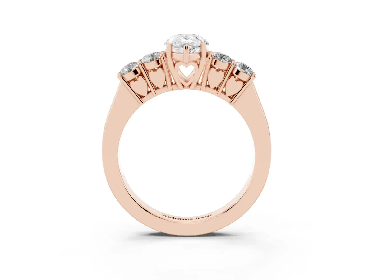 Pear Cut Cut Diamond Five-Stone Prong Set White Gold Ring Rose gold