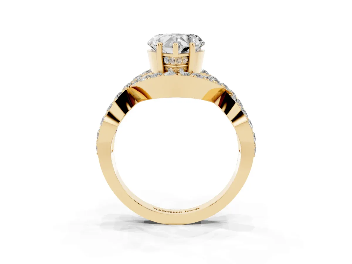 Heart Cut Solitaire Twist Band Pavé Diamond Engagement Ring Yellow gold