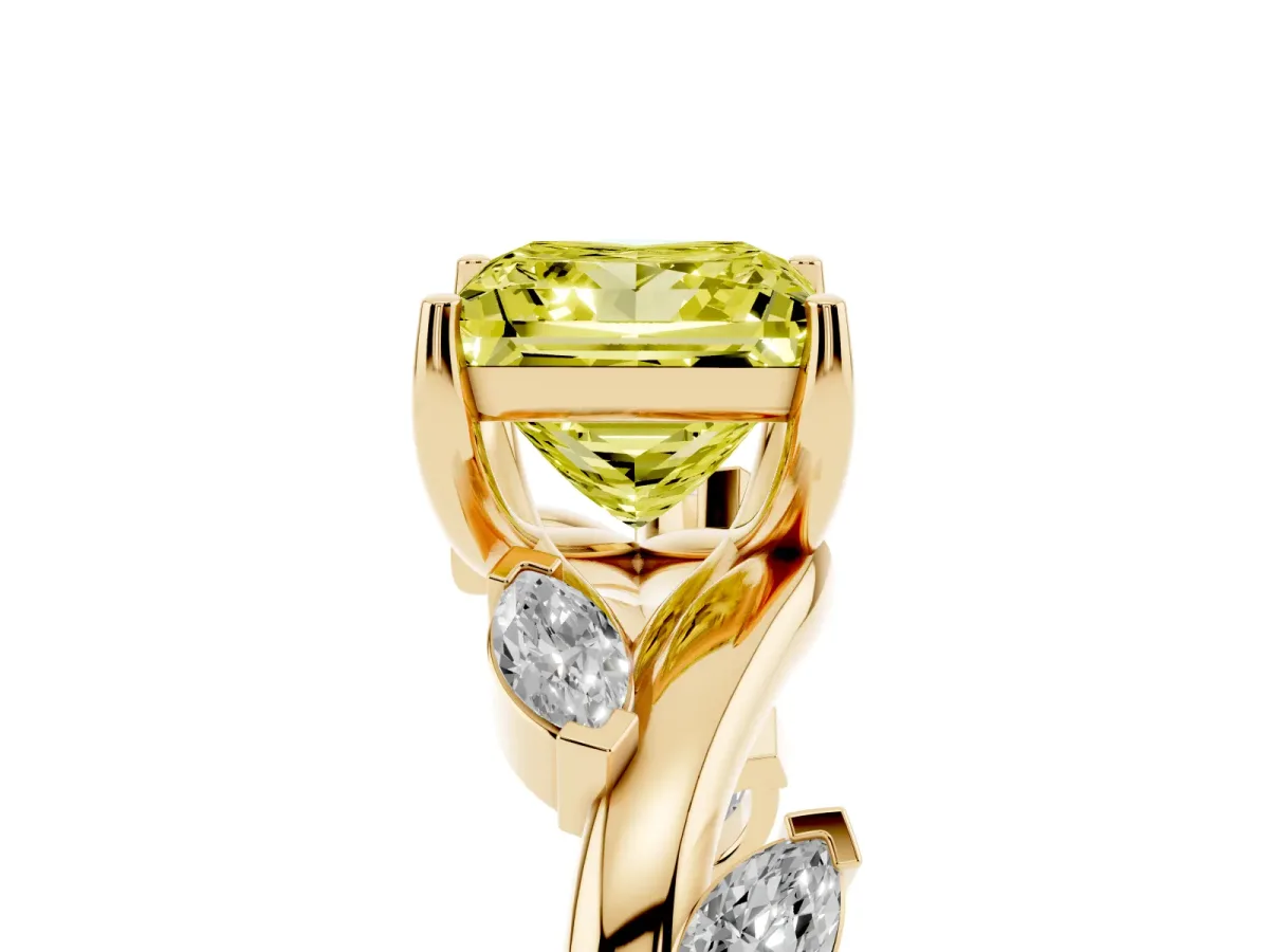 Fancy Yellow Princess Cut Solitaire Twisted Band Marquise Accent Prong Setting Ring Yellow gold
