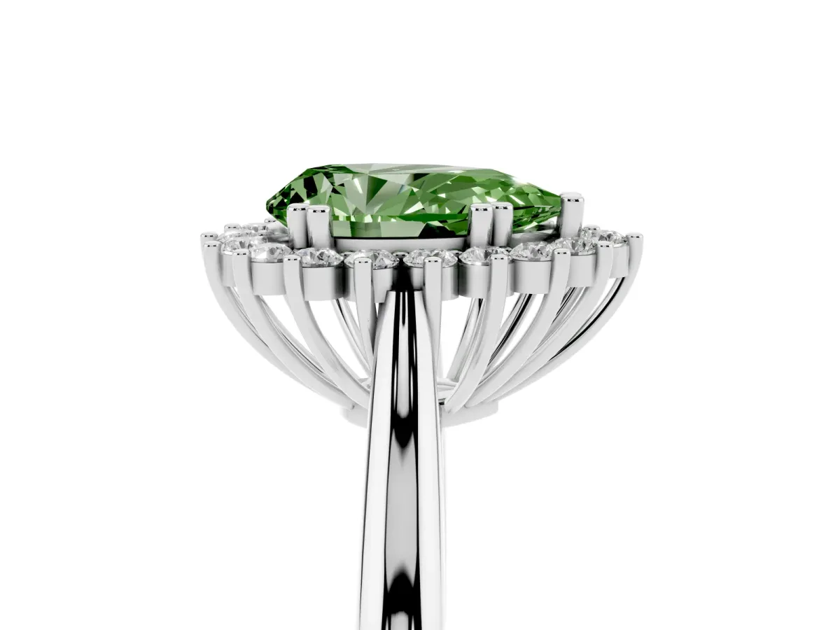 Fancy Green Pear Cut Cut Diamond Halo Ring with Solitaire Band and Prong Setting Platinum