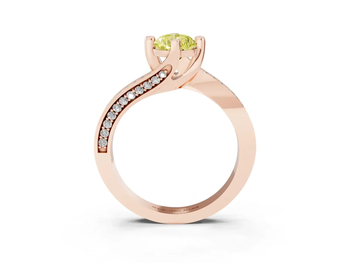 Fancy Yellow Pear Cut Solitaire Diamond Twist Band with Pavé Setting and Four-Prong Setting Rose gold