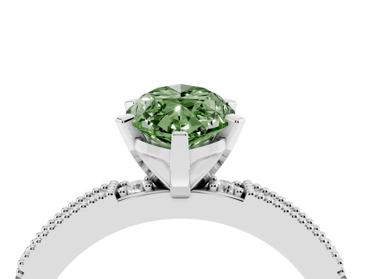Fancy Green Marquise Cut Solitaire with Pavé Band and Four-Prong Setting Silver