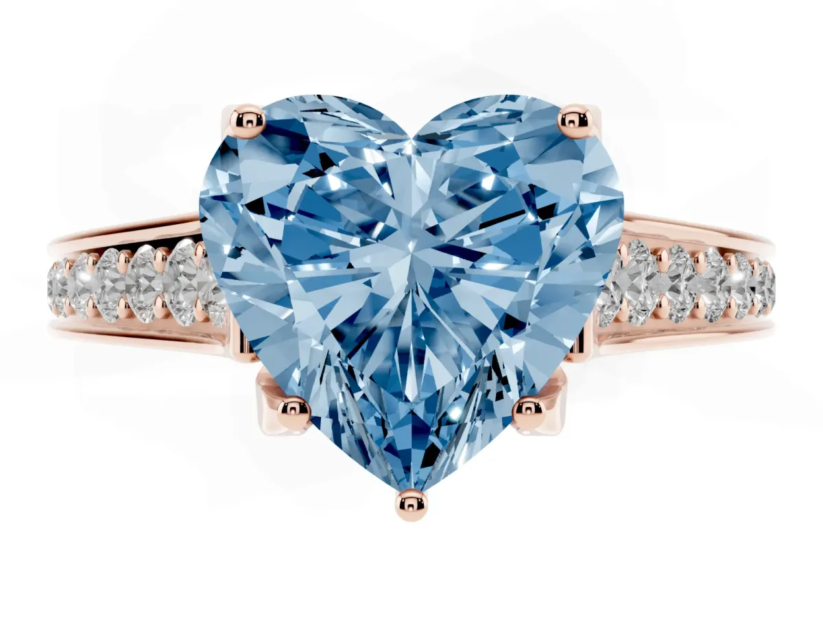Fancy Blue Heart Cut Brilliant Cut Diamond Engagement Ring with Pavé Band and Four-Prong Setting Rose gold