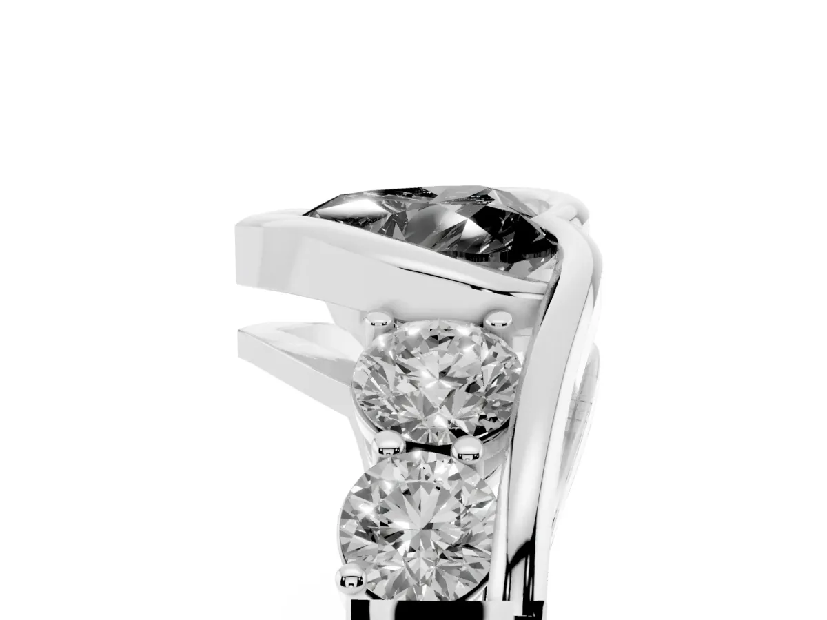Fancy Black Bezel Set Heart Cut Diamond Bypass Ring with Round Accents Silver
