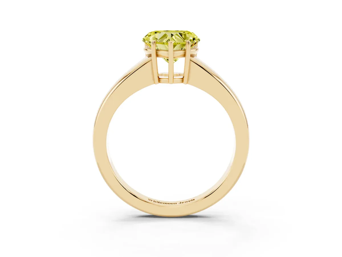 Fancy Yellow Heart Cut Solitaire Diamond Ring with Tapered Band and Four-Prong Setting Yellow gold