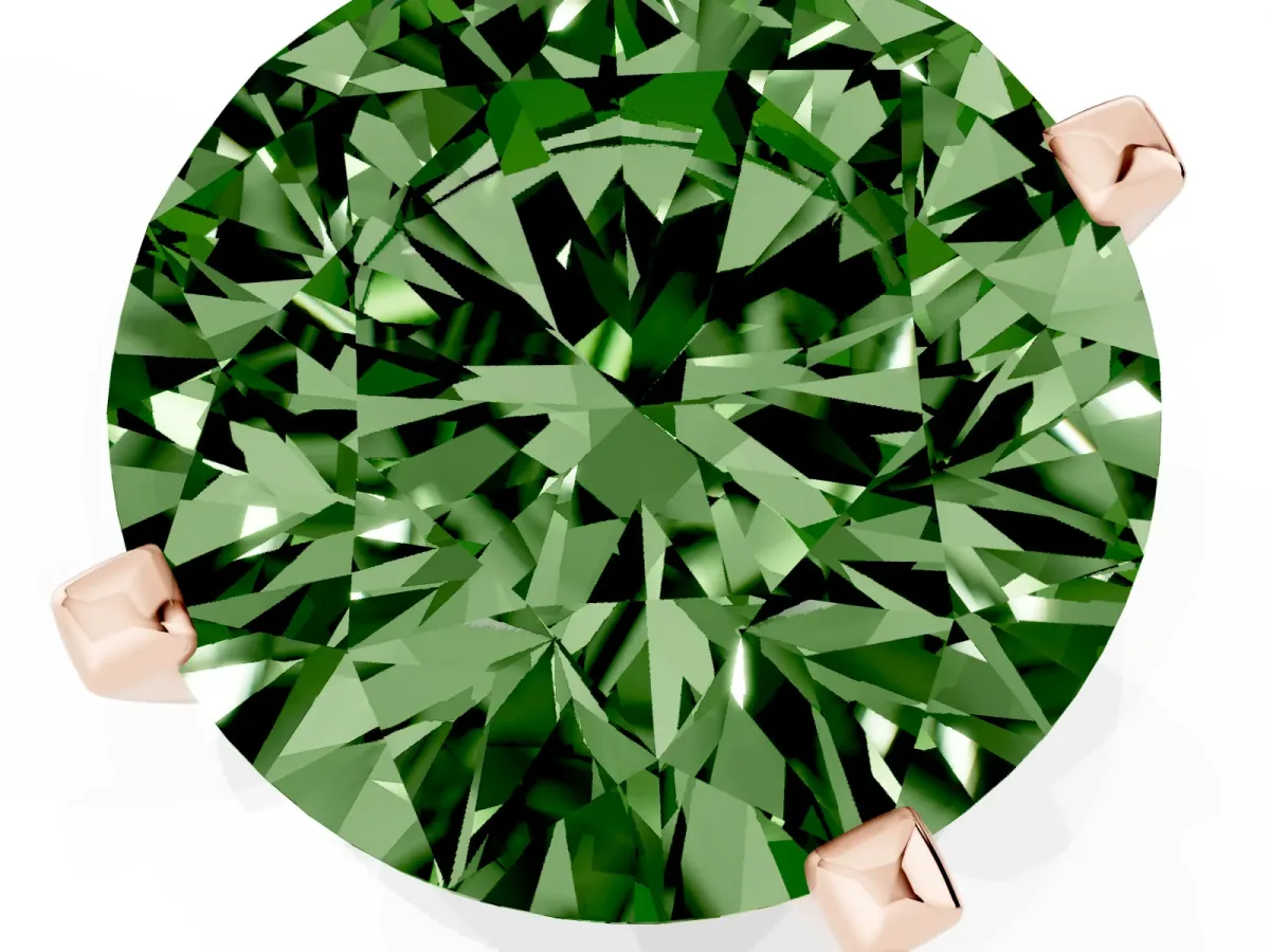 Fancy Green Round Cut Diamond Solitaire Ring with Prong Setting and Classic Band Rose gold