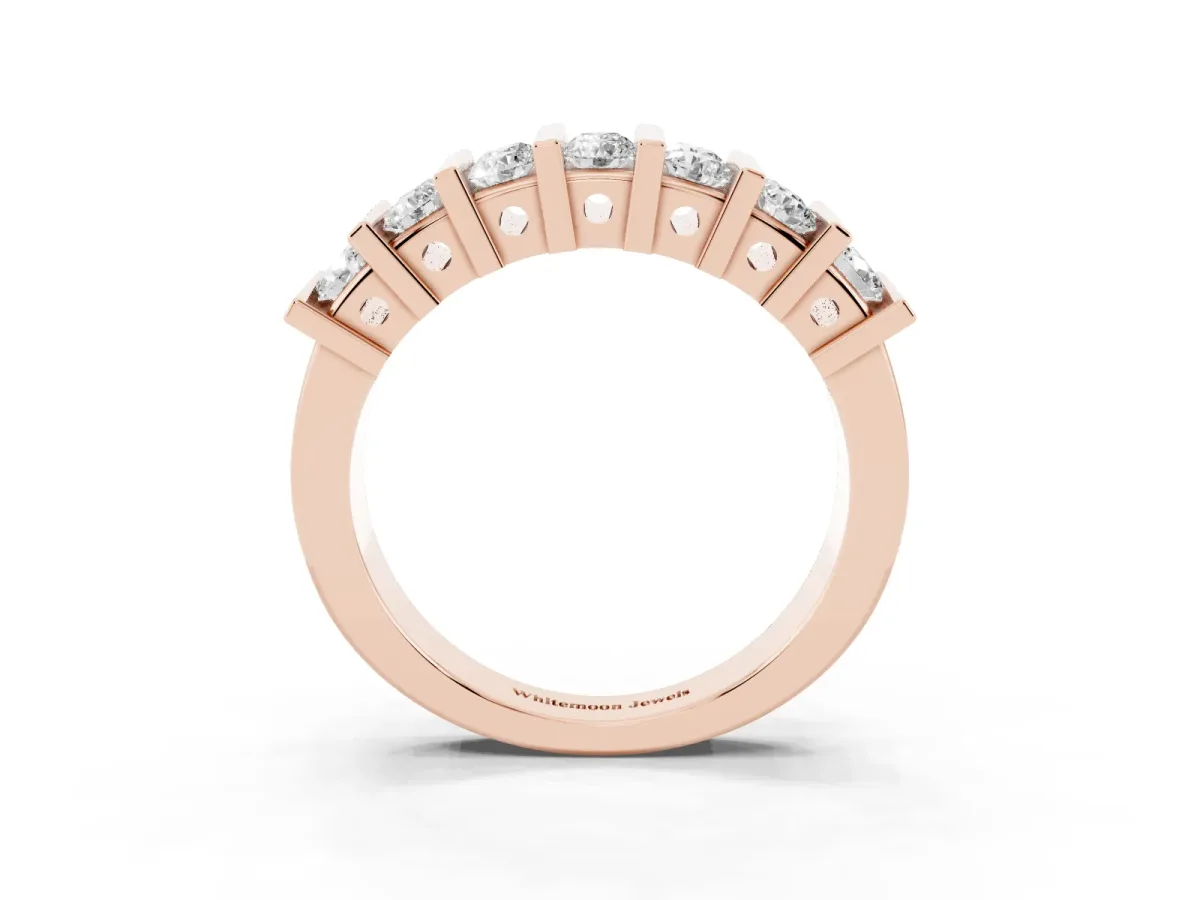 Channel Set Round Diamond Step Band with Bar Prong Setting Rose gold