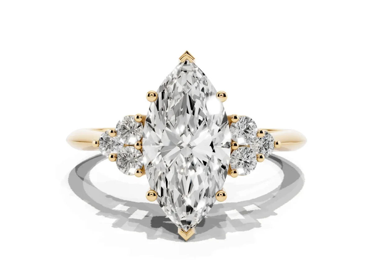 Marquise Cut Cut Diamond Cluster Ring with Solitaire Band and Four-Prong Setting Yellow gold