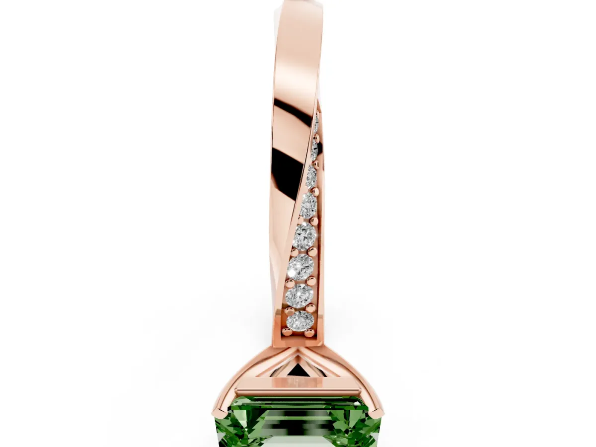 Fancy Green Emerald Cut Diamond Engagement Ring with Side Stone Accents and Four-Prong Setting Rose gold