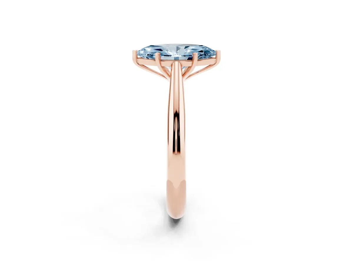 Fancy Blue Marquise Cut Diamond Solitaire Engagement Ring with Cathedral Setting and Four-Prong Mount Rose gold