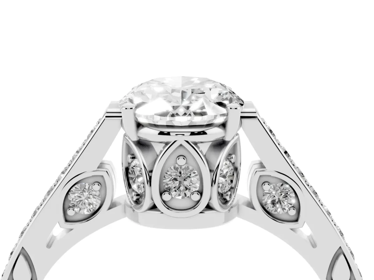 Oval Cut Cut Cathedral Pave Diamond Engagement Ring with Six-Prong Setting Silver