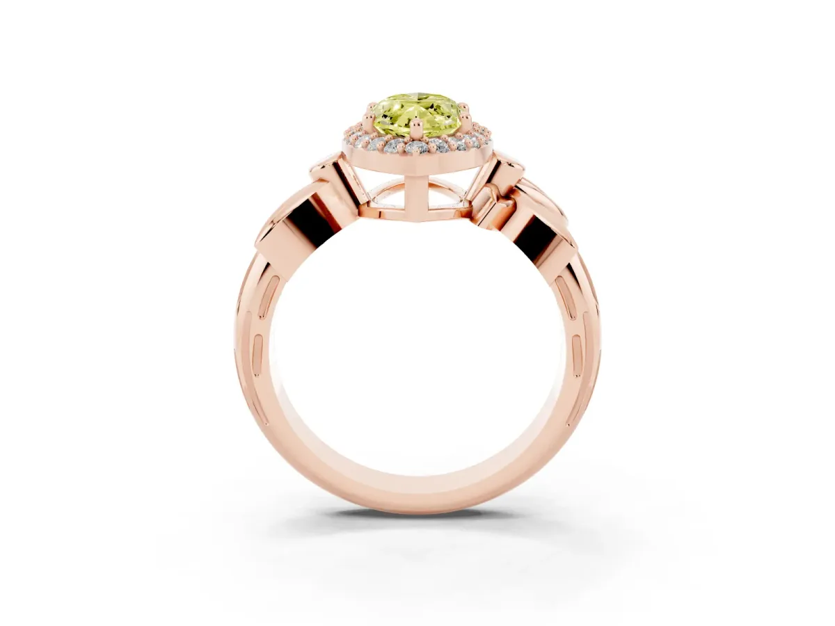 Fancy Yellow Marquise Cut Halo Diamond Floral Band with Four-Prong Setting Rose gold