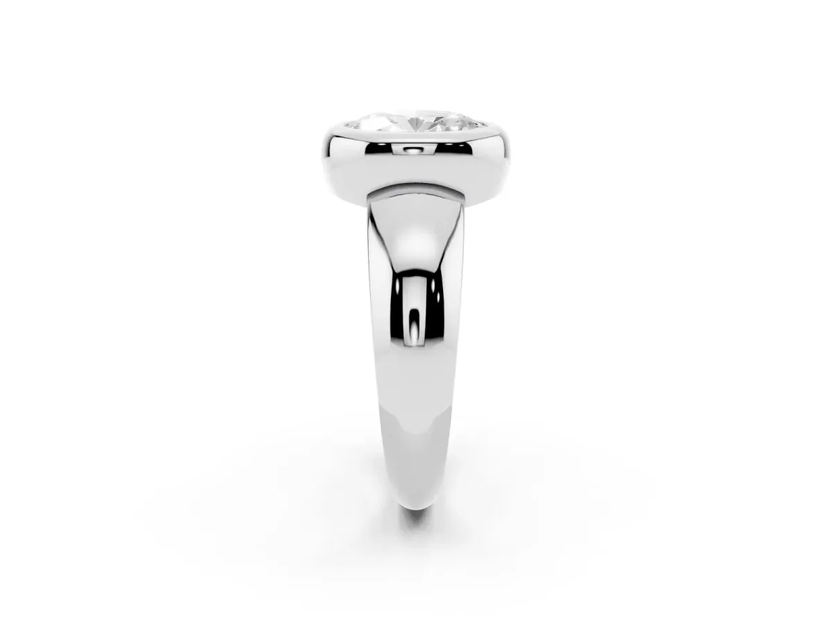 Bezel Set Oval Cut Solitaire Ring with Wide Band Silver