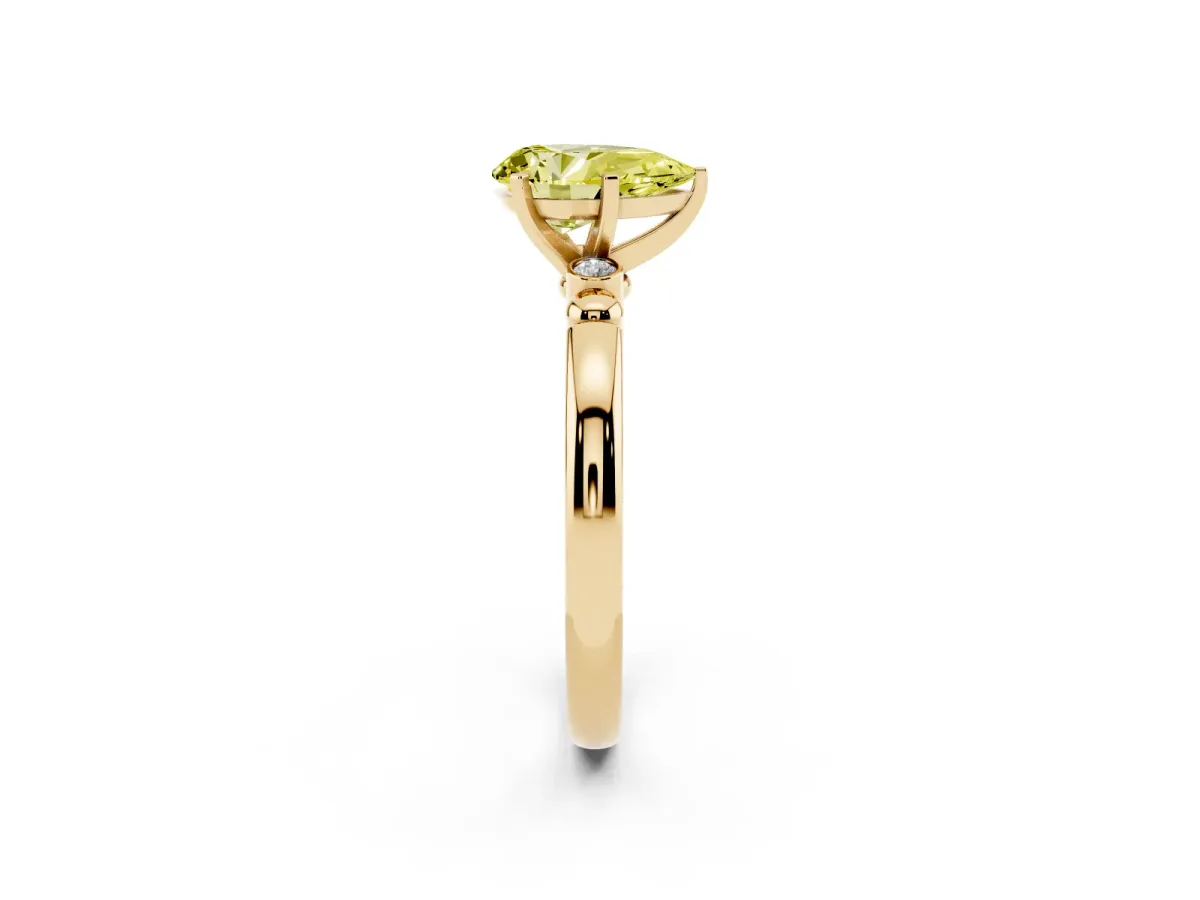 Fancy Yellow Pear Cut Solitaire Beaded Band with Four-Prong Setting Yellow gold
