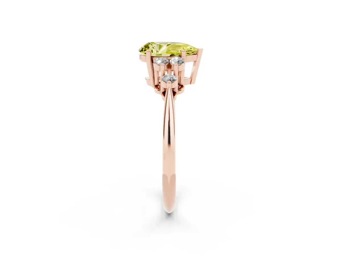 Fancy Yellow Pear Cut Cut Diamond Cluster Ring with Solitaire Band and Four-Prong Setting Rose gold