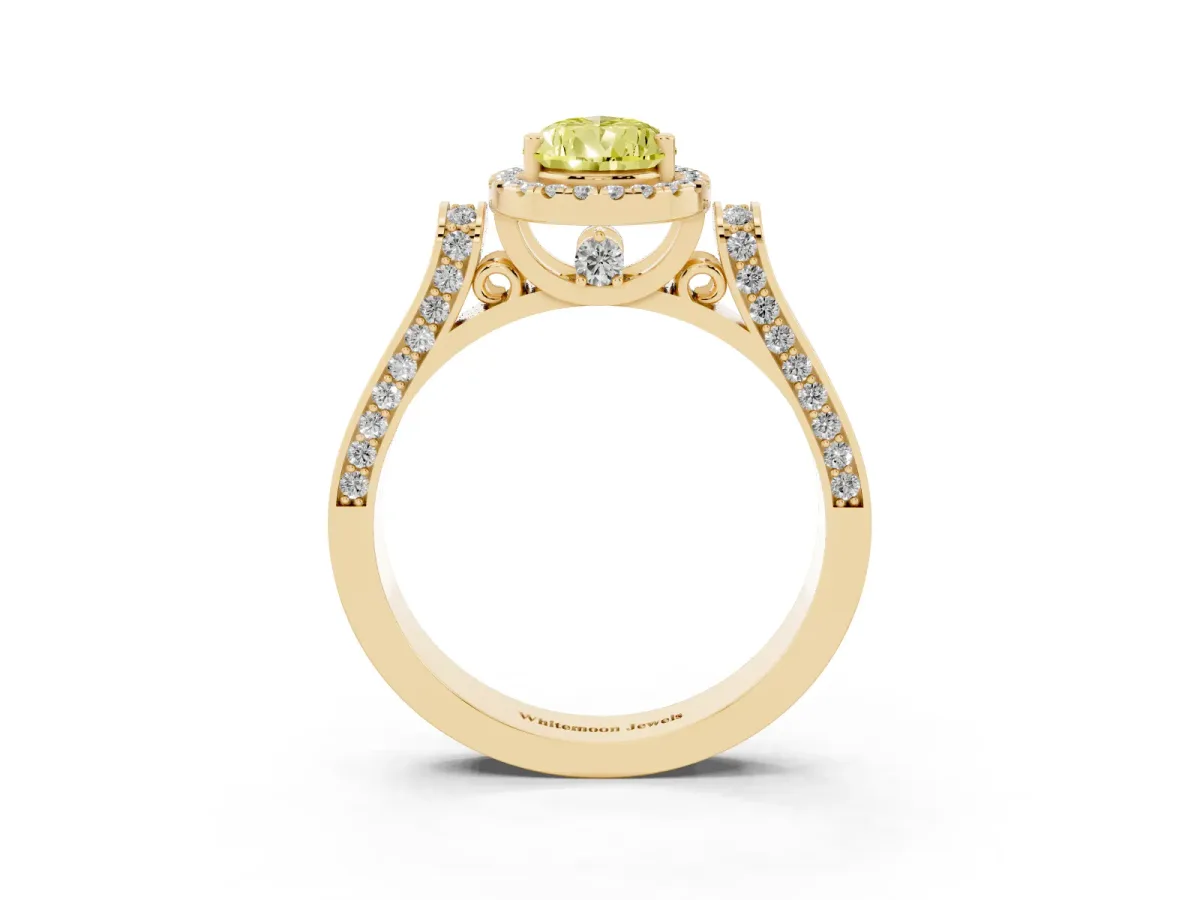 Fancy Yellow Pear Cut Halo Pave Split Shank Prong Setting Ring Yellow gold
