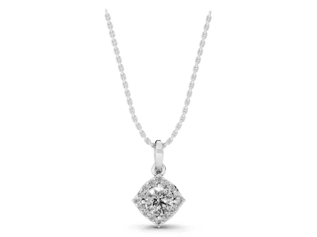 Round Halo Diamond Pendant with Four-Prong Setting Silver