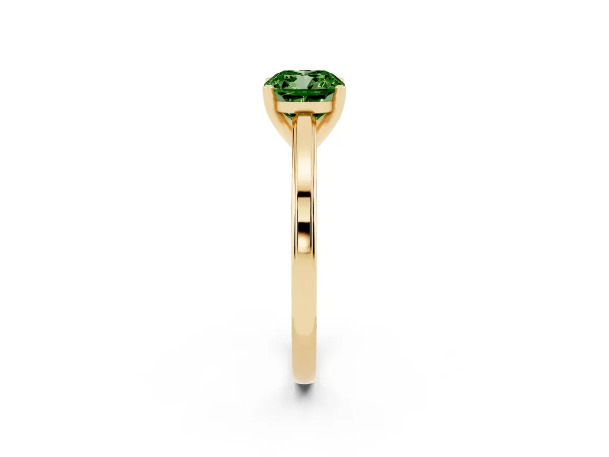 Fancy Green Cushion Cut Solitaire Diamond Ring with Four-Prong Setting and Classic Band Yellow gold