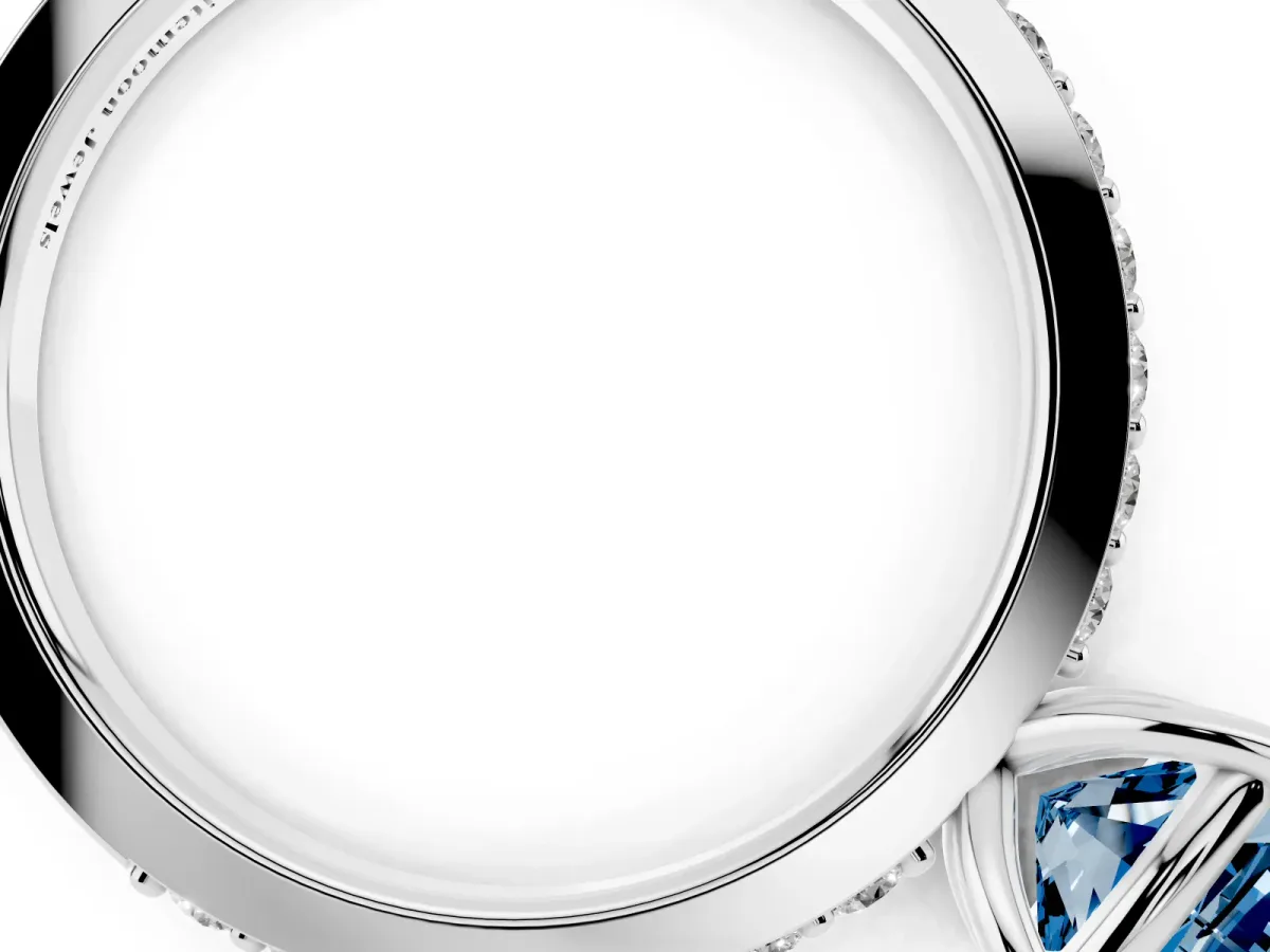 Fancy Blue Cushion Cut Cut Diamond Solitaire with Pave Band and Four-Prong Setting Silver