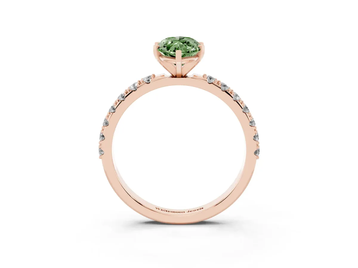 Fancy Green Marquise Cut Diamond Solitaire Pavé Band with Four-Prong Setting Rose gold