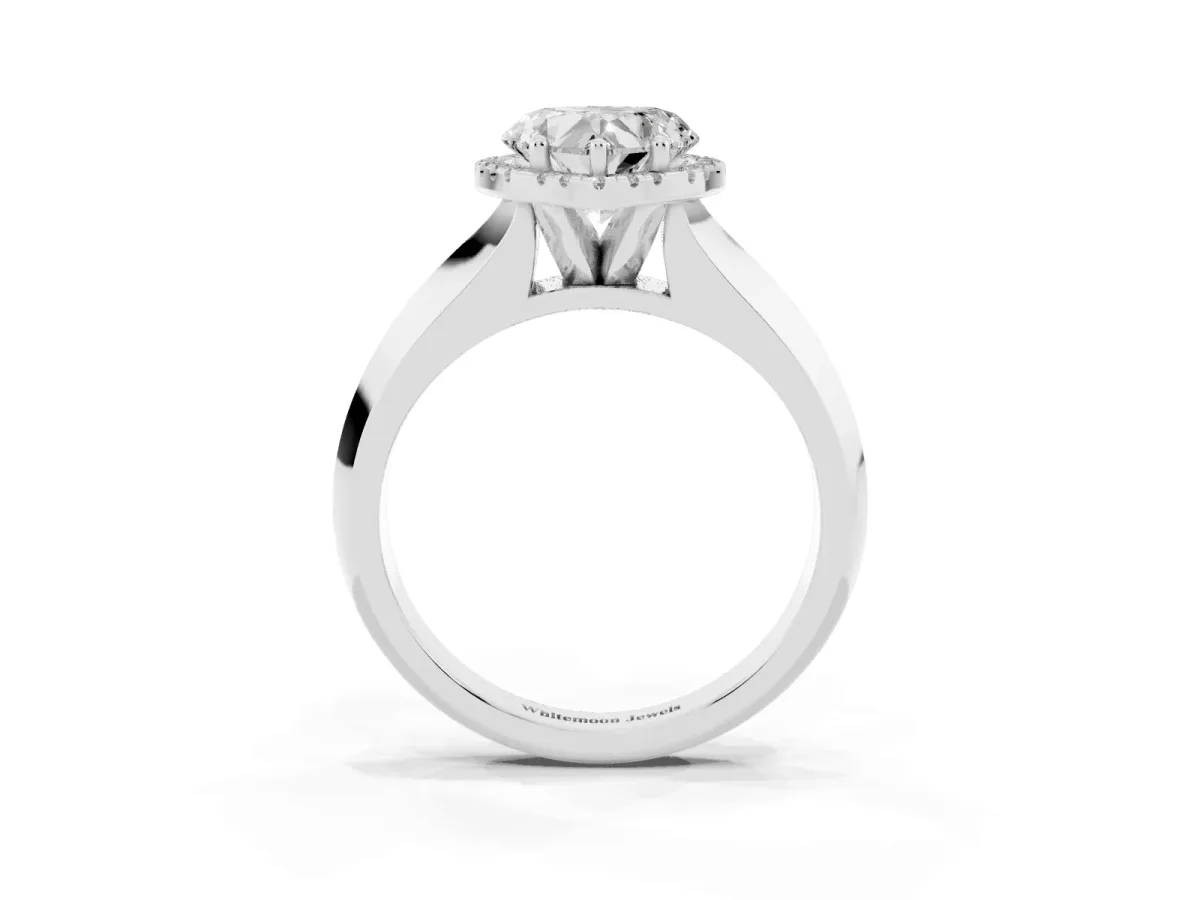 Heart Cut Halo Diamond Ring with Cathedral Band and Four-Prong Setting White gold