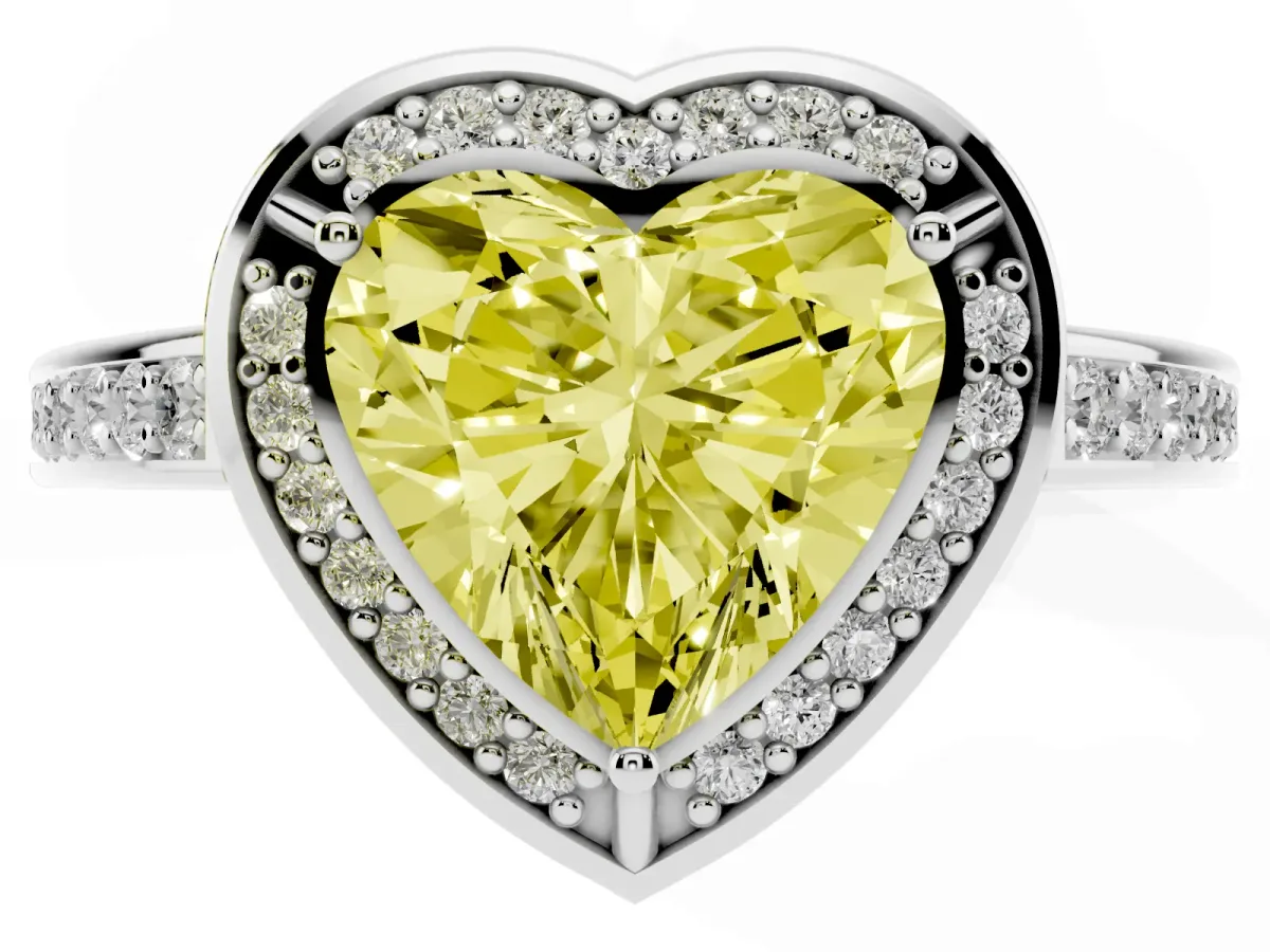 Fancy Yellow Heart Cut Cut Halo Pave Split Shank Prong Setting Ring Platinum