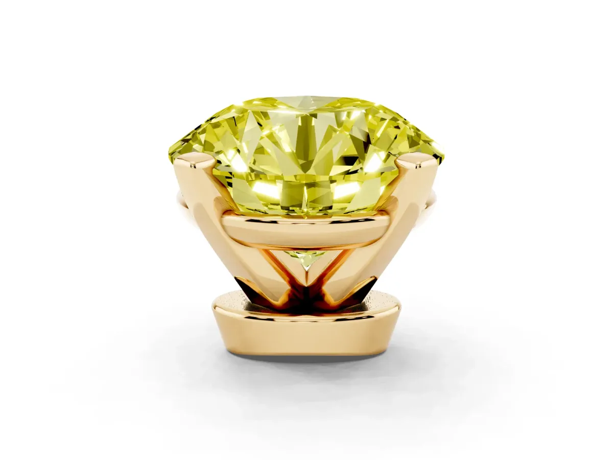 Fancy Yellow Round Cut Diamond Solitaire Ring with Prong Setting and Classic Band Yellow gold