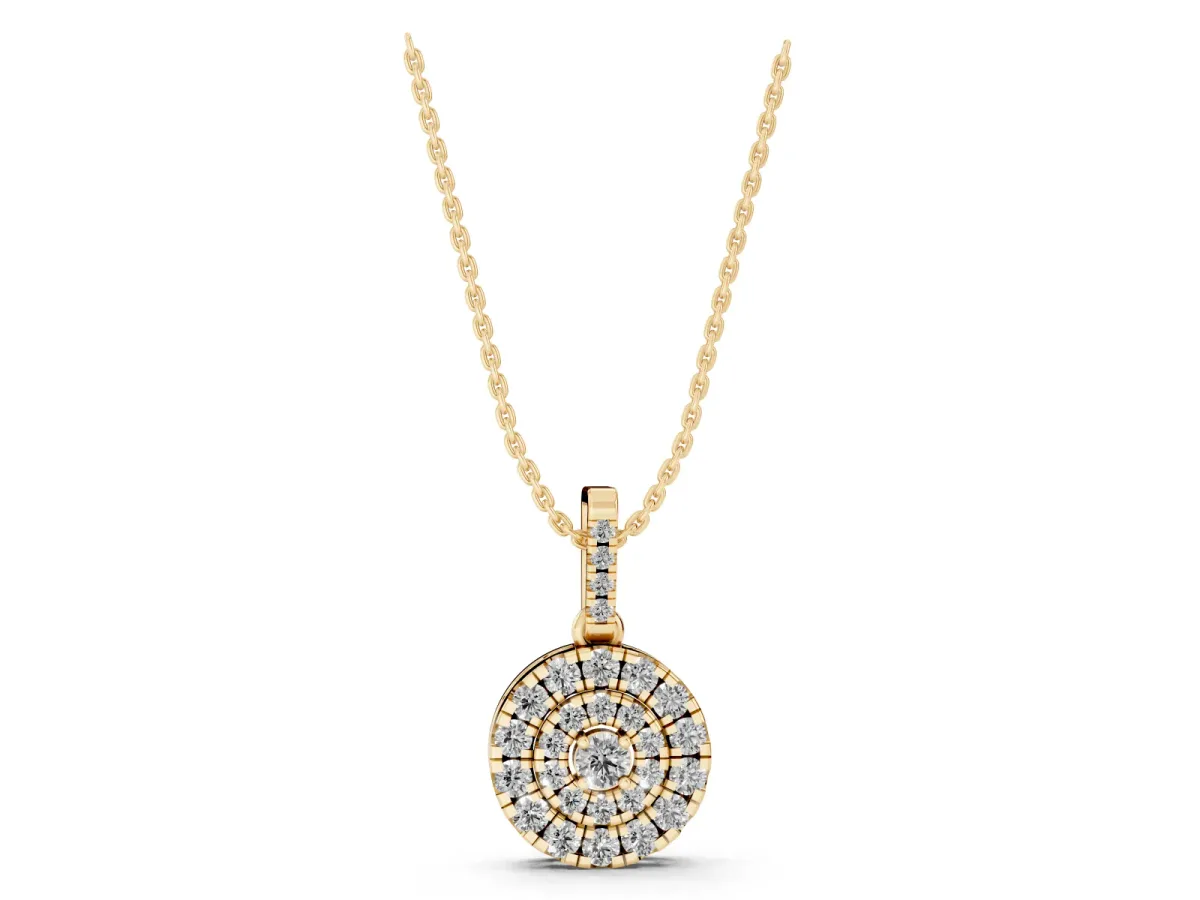 Round Double Halo Diamond Pendant with Pavé Setting Yellow gold