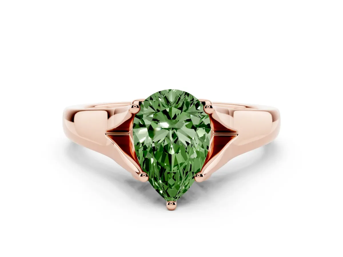 Fancy Green Pear Cut Solitaire Diamond Ring with Cathedral Band and Four-Prong Setting Rose gold