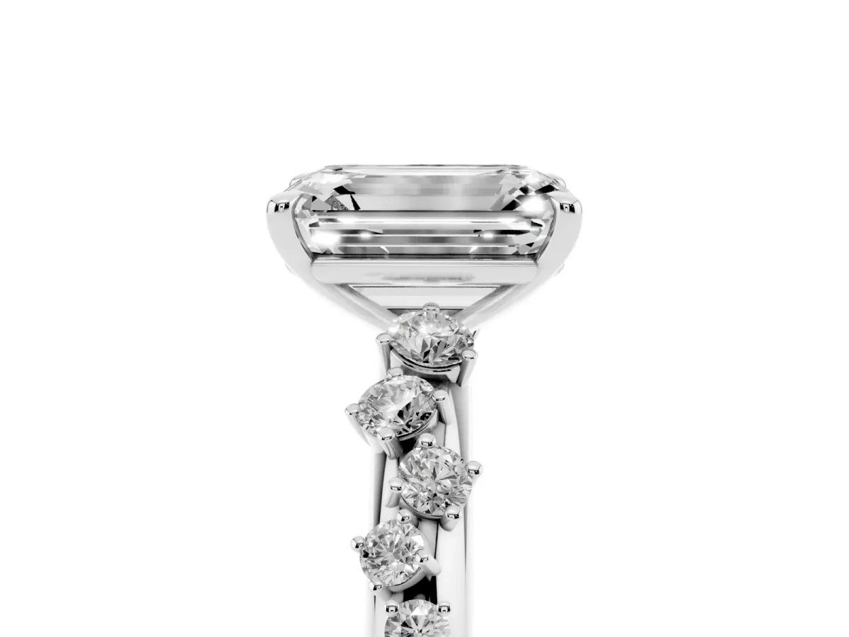 Emerald Cut Diamond Cluster Prong-Set Solitaire Ring White gold