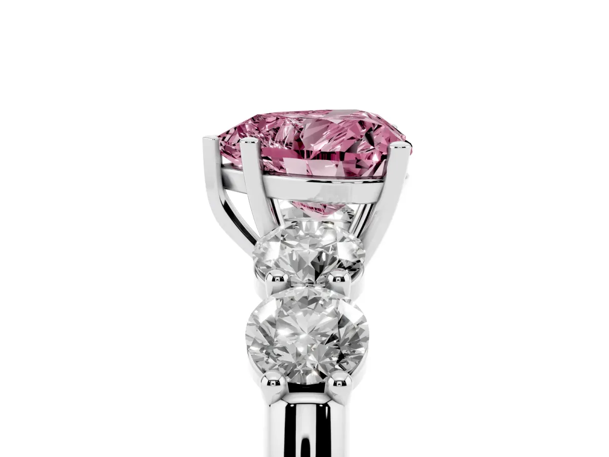 Fancy Pink Heart Cut Cut Five-Stone Prong Set Diamond Ring with Classic Band White gold