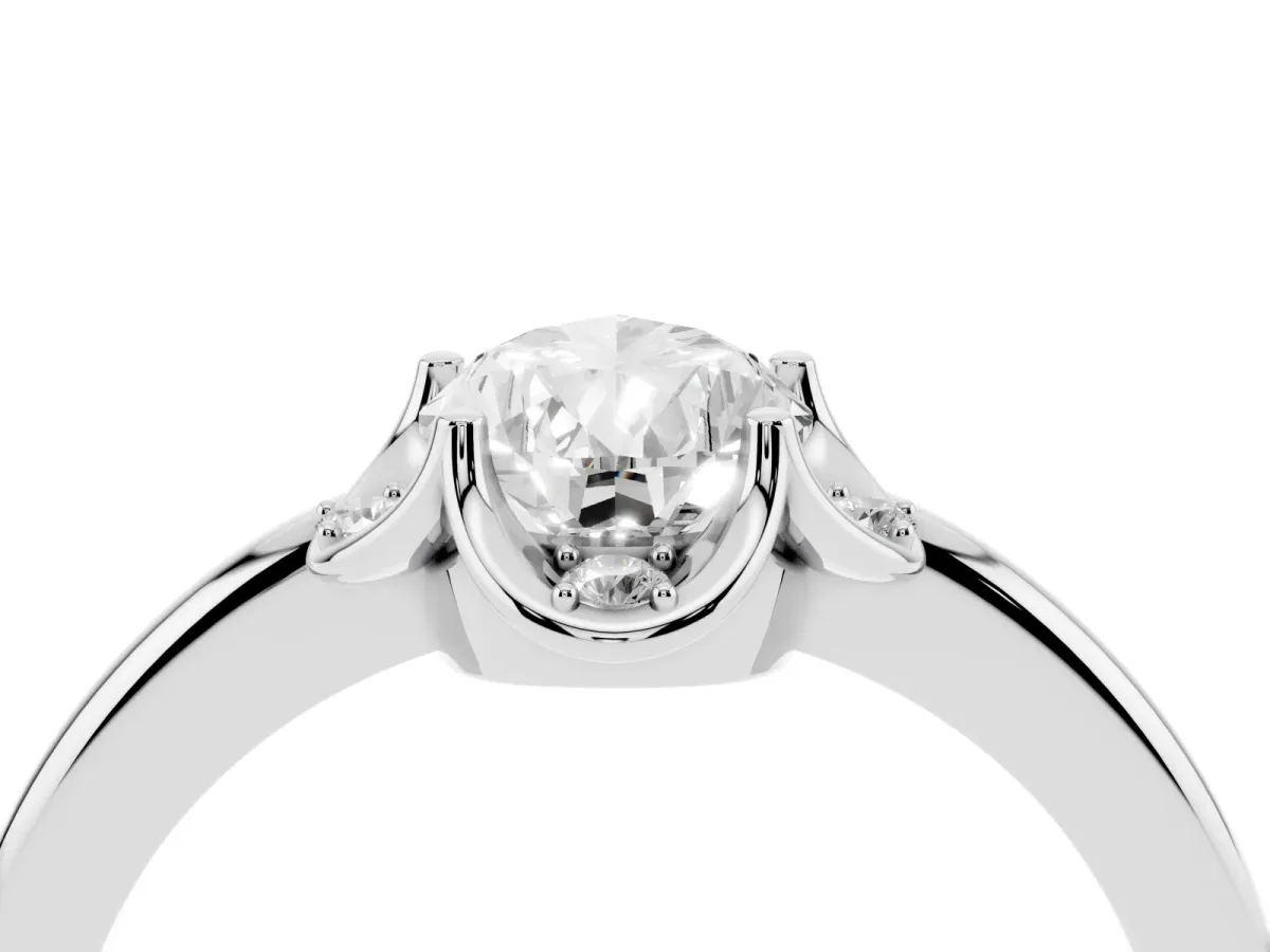 Pear Cut Halo Diamond Ring with Round Cluster Setting, Solitaire Band, and Four-Prong Setting Silver
