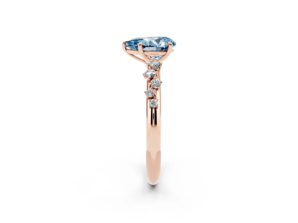 Fancy Blue Pear Cut Diamond Cluster Prong-Set Solitaire Ring Rose gold