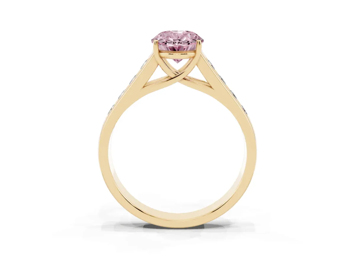 Fancy Pink Oval Cut Solitaire Channel-Set Diamond Engagement Ring with Four-Prong Setting Yellow gold