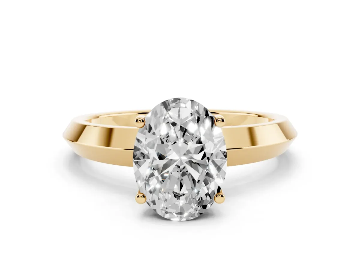 Oval Cut Cut Solitaire Engagement Ring with Flat Band and Four-Prong Setting Yellow gold
