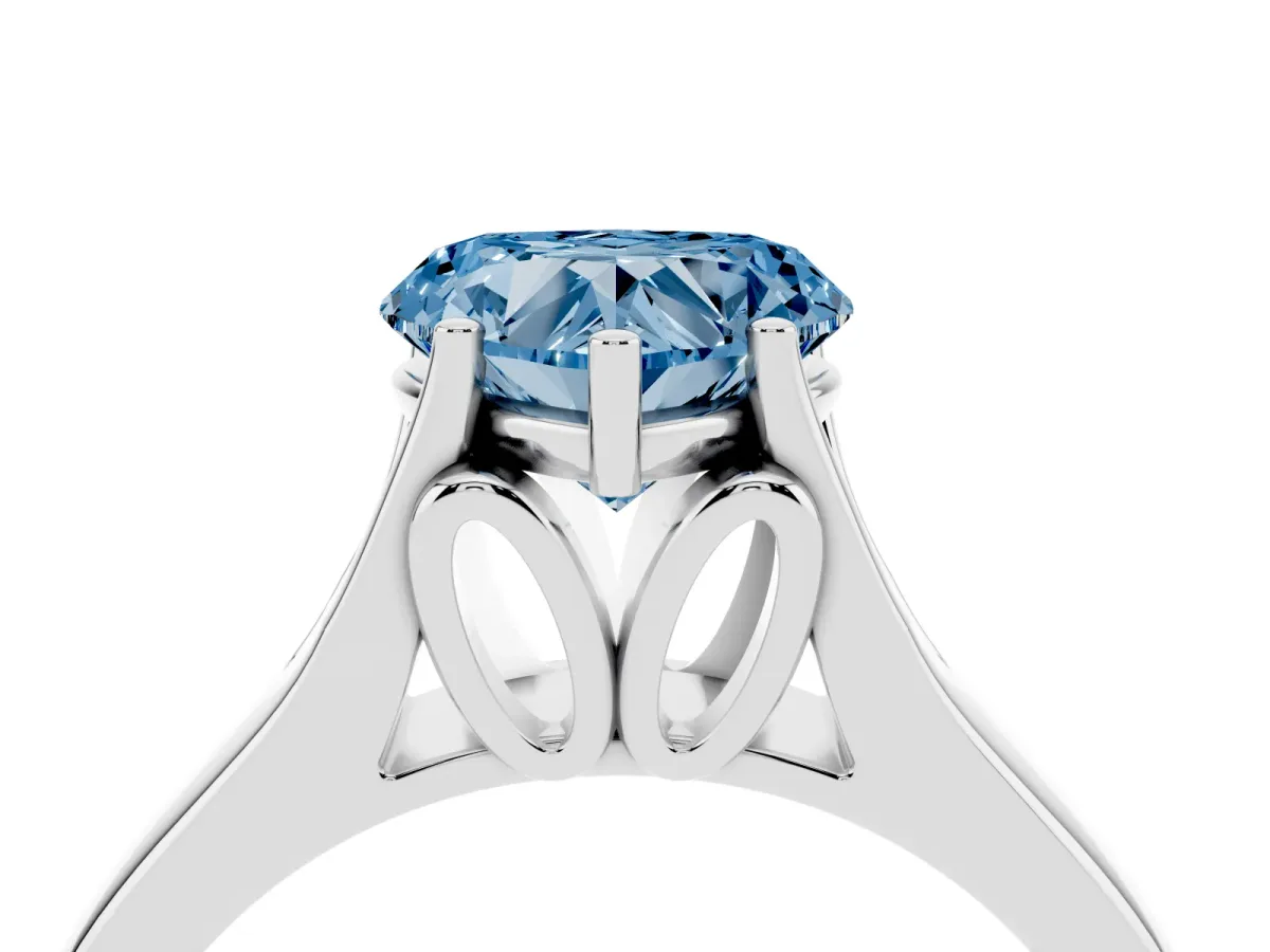 Fancy Blue Heart Cut Solitaire Diamond Ring with Cathedral Band and Four-Prong Setting Silver