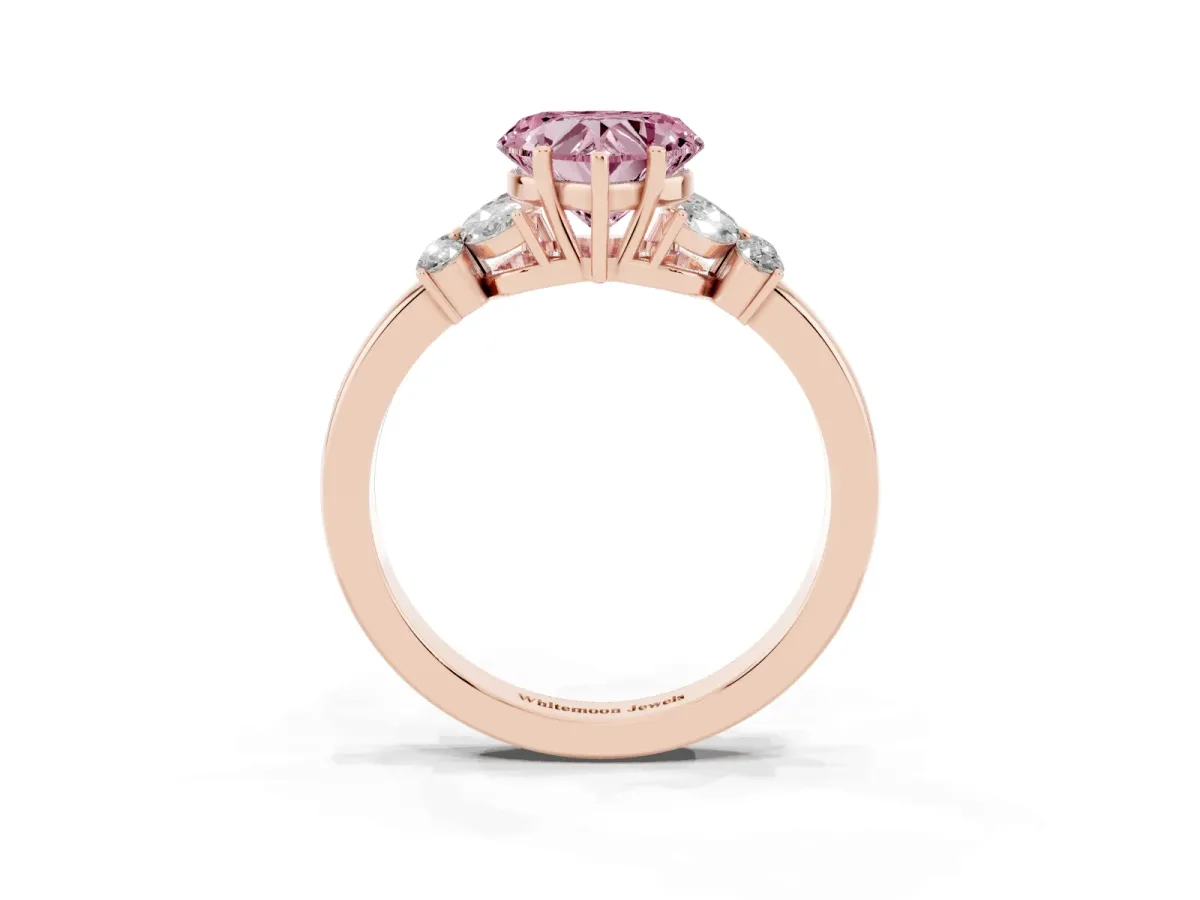 Fancy Pink Heart Cut Cut Solitaire Floral Diamond Ring with Four-Prong Setting Rose gold