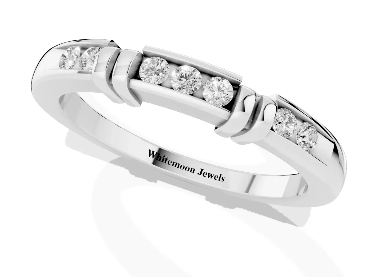 Channel Set Round Diamond Half-Eternity Band with Bar Prong Setting Silver