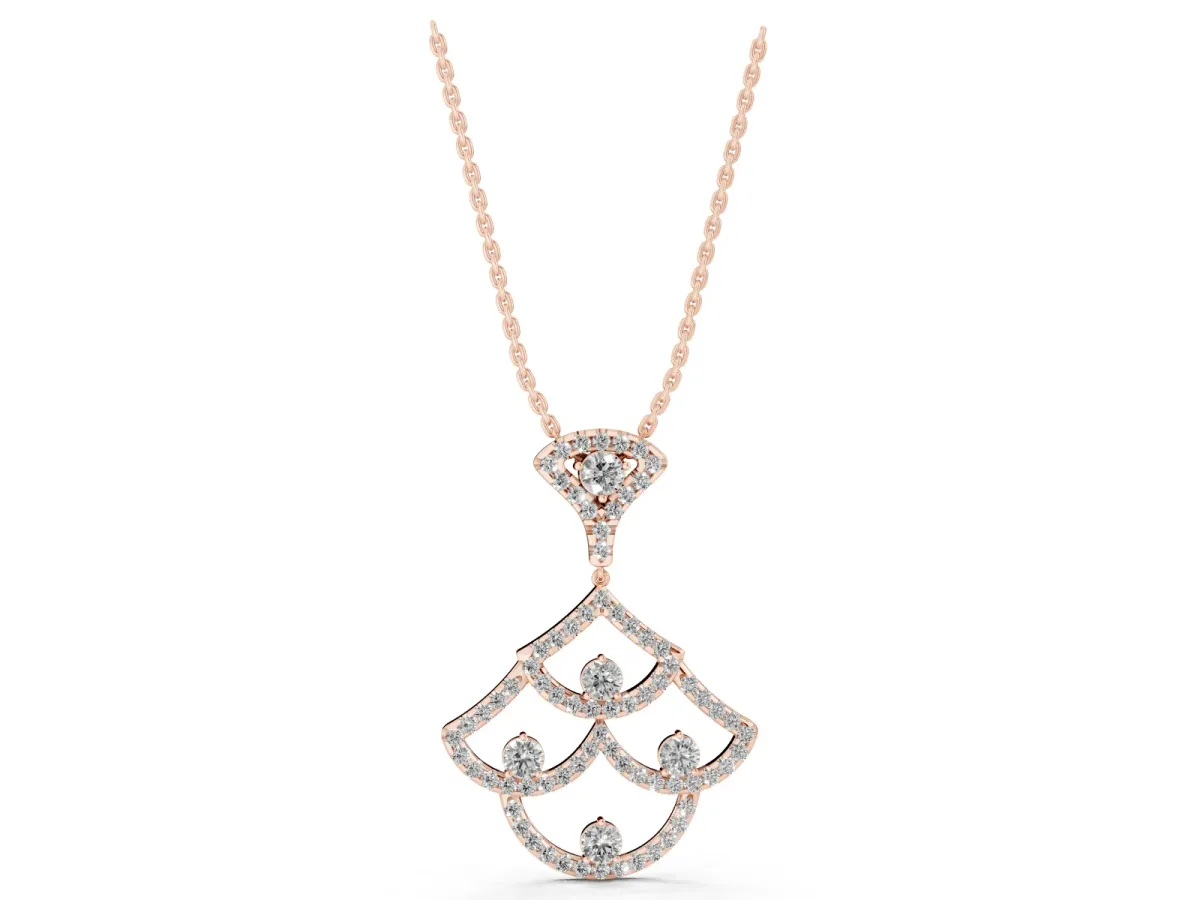 Pavé Round Diamond Fan Prong Pendant Rose gold
