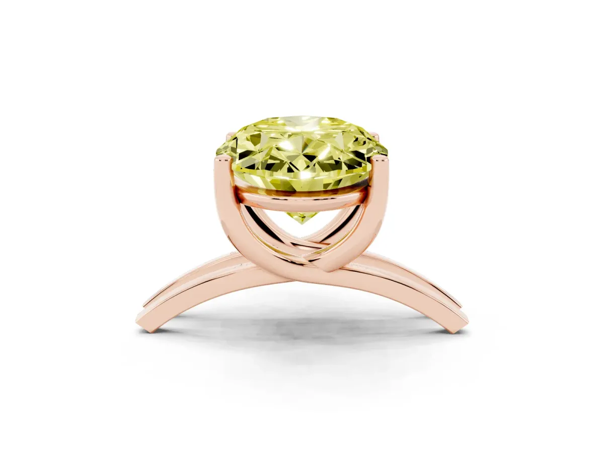 Fancy Yellow Oval Cut Cut Diamond Solitaire Engagement Ring with Tapered Plain Band and Four-Prong Setting Rose gold